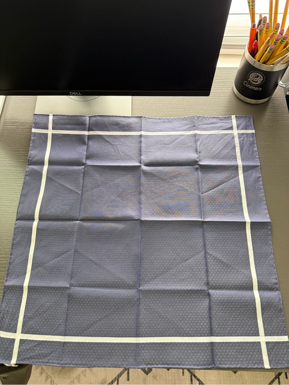 Hermes Classic Navy Blue Pocket Square with Ivory Border